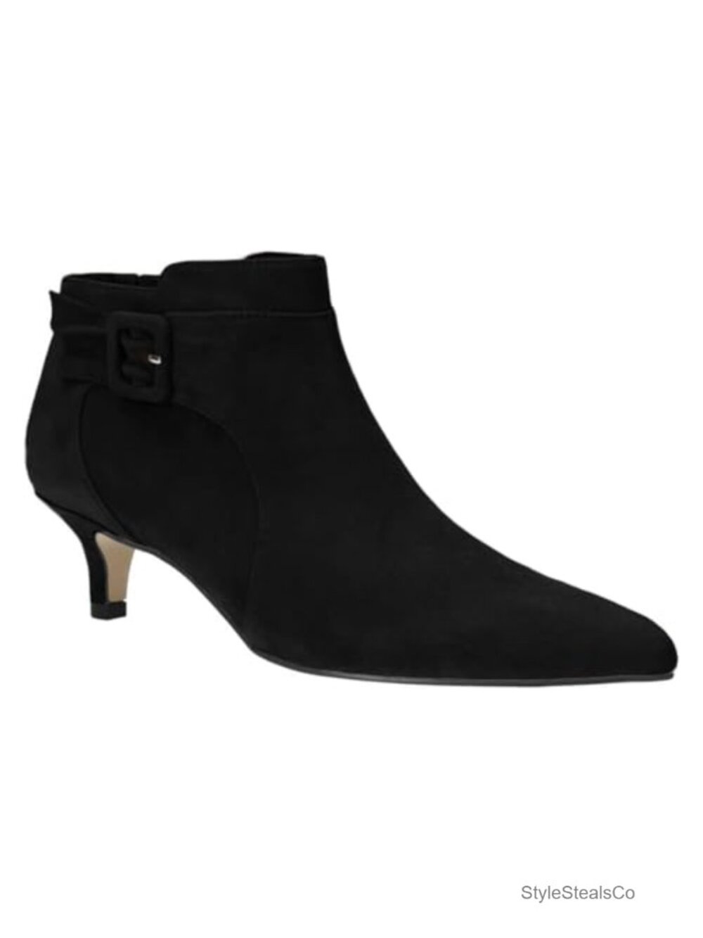 Womens Pointed Toe Ankle Boots Kitten Heels Faux Suede Booties Side Zipper